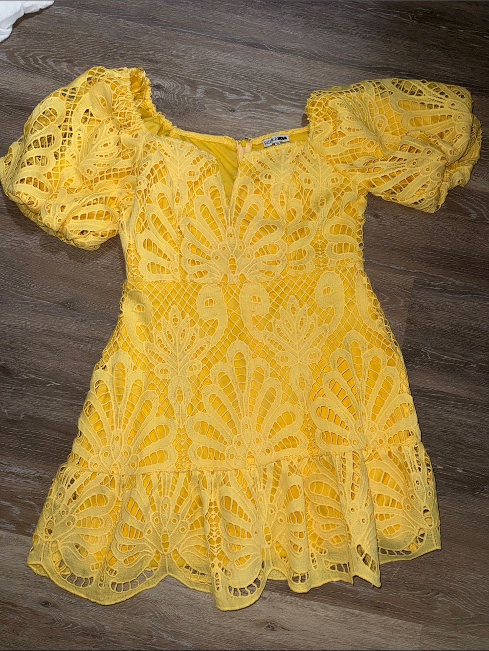 Fashion Nova Yellow Eyelet Lace Mini Dress